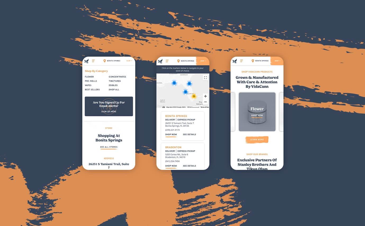 VidaCann Cannabis Dispensary Website Design - Multiple Mobile Sections