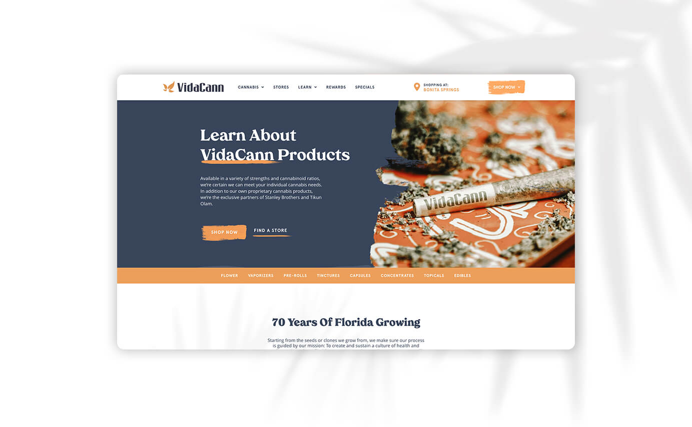 VidaCann Cannabis Dispensary Website Design - Products Page