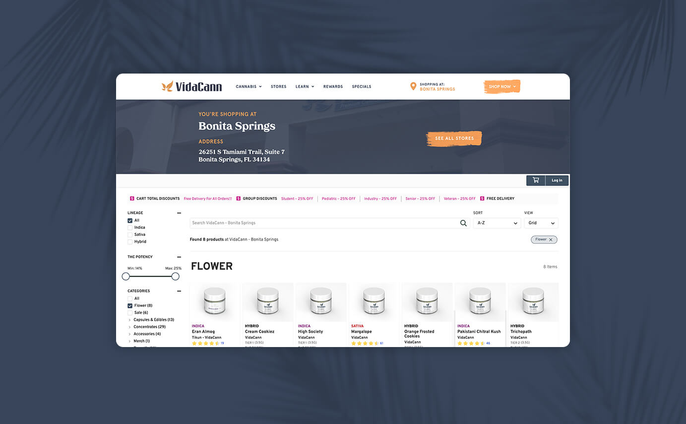 VidaCann Cannabis Dispensary Website Design - Order Page