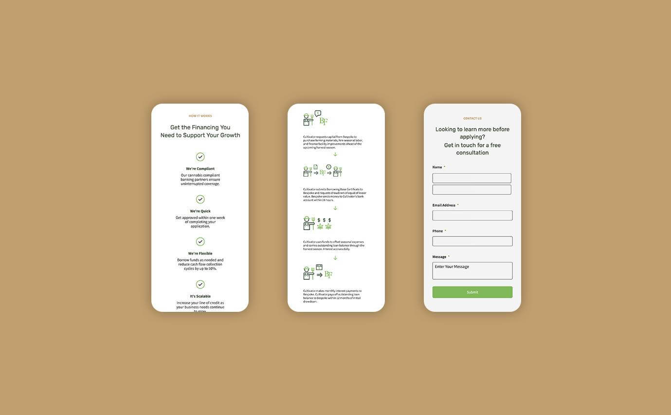 Bespoke Financial Cannabis Website Design - Multiple Mobile Screens