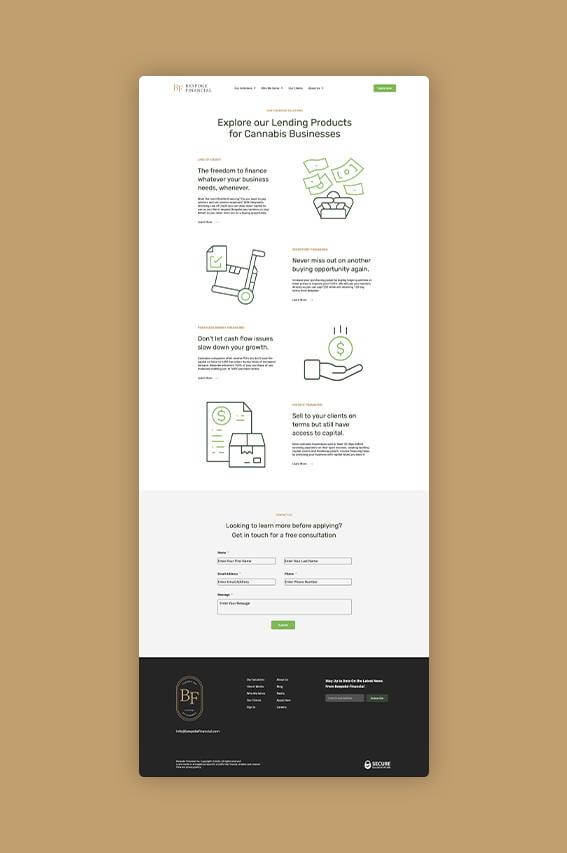 Bespoke Financial Cannabis Website Design - Product Page