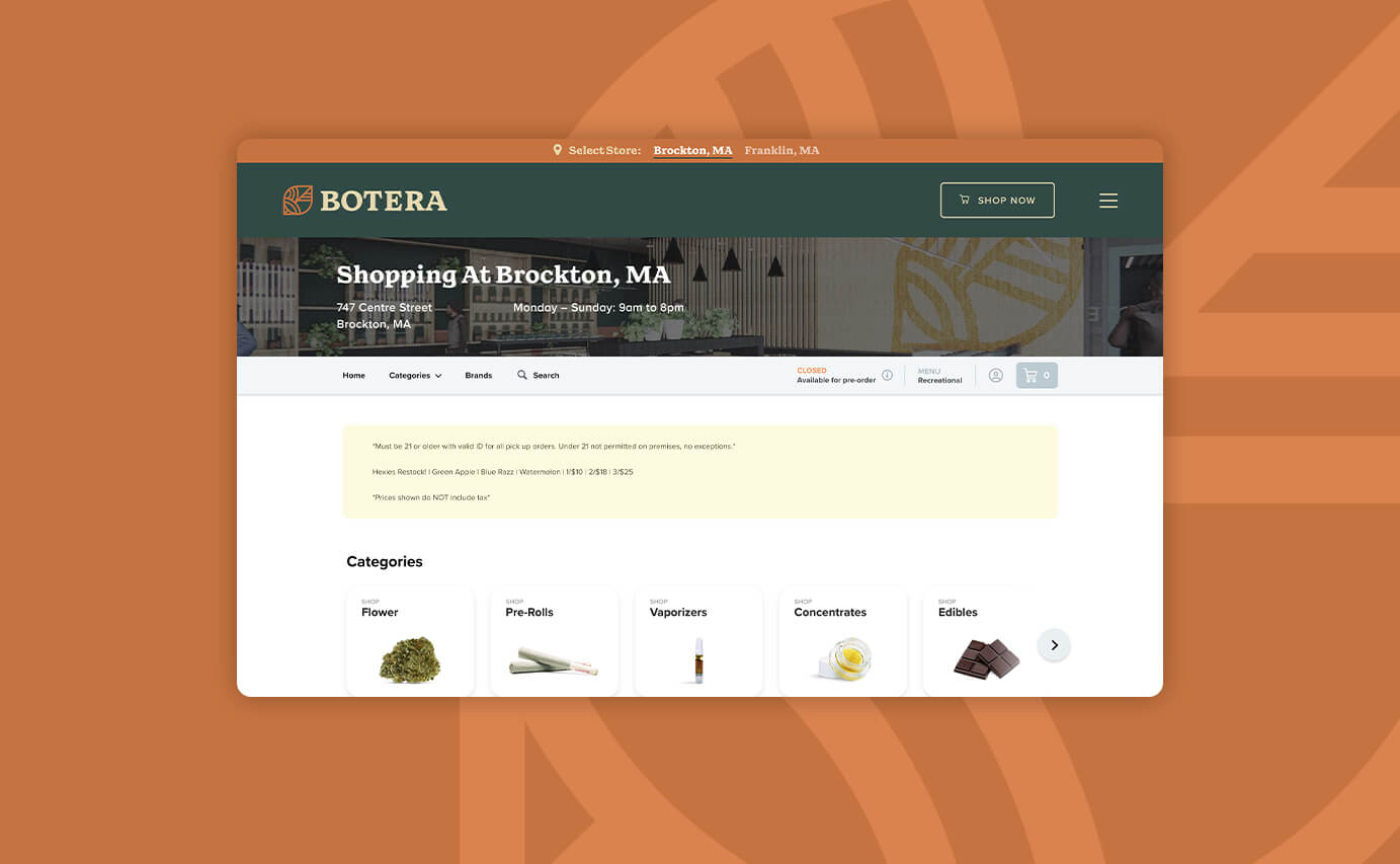 Botera Cannabis Dispensary Website Design - Order Page