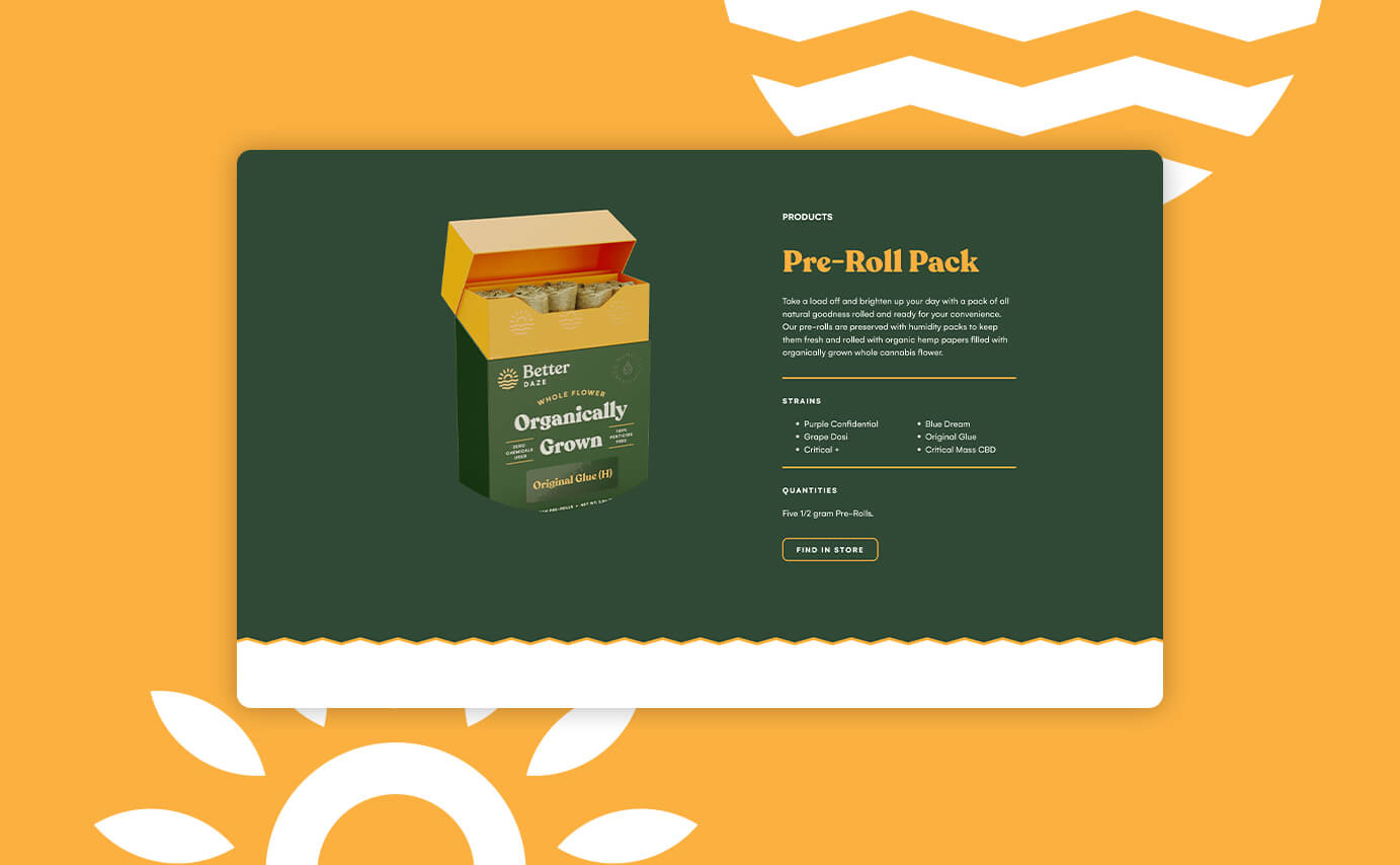 Better Daze Cannabis Website Design - Pre-Roll Pack