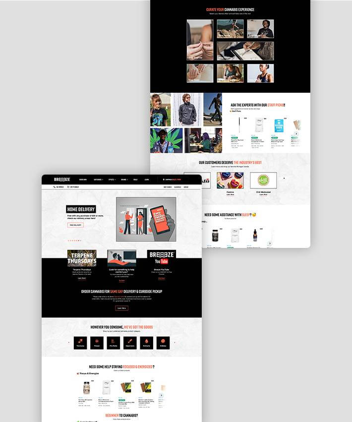 Breeze Dispensary Website Design - Homepage E-commerce