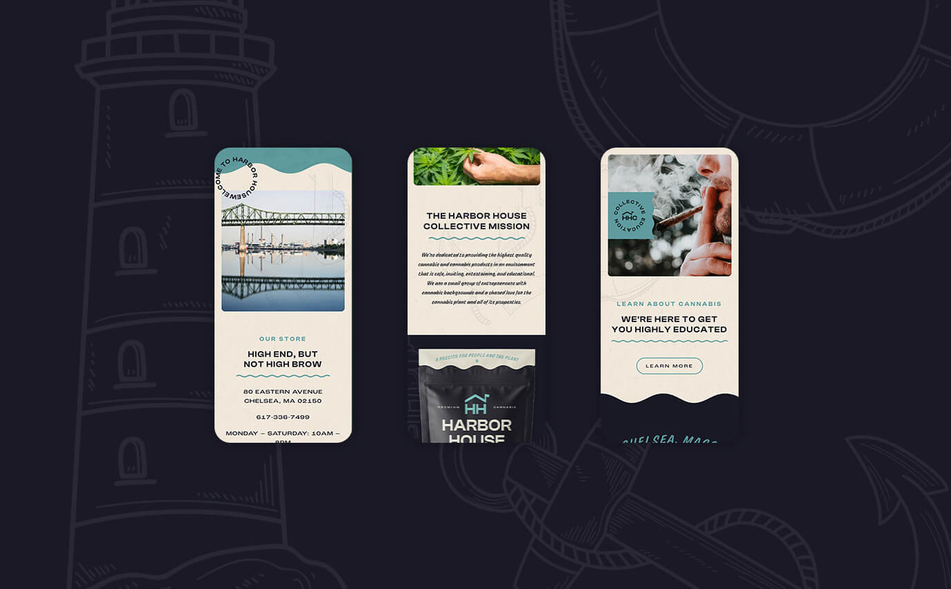 Harbor House Cannabis Dispensary Website Design - Multiple Mobile Sections