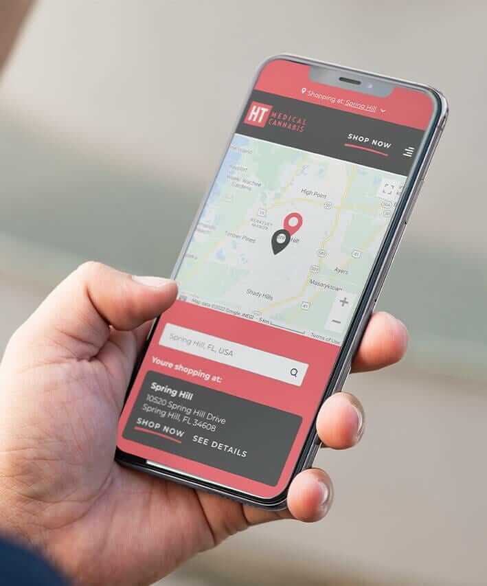High Times Cannabis Dispensary Website Design - Mobile Find Location Page