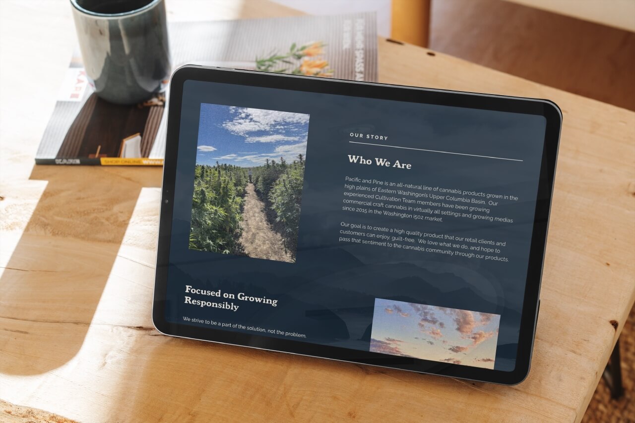 Cannabis Website Design for Pacific & Pine on Tablet