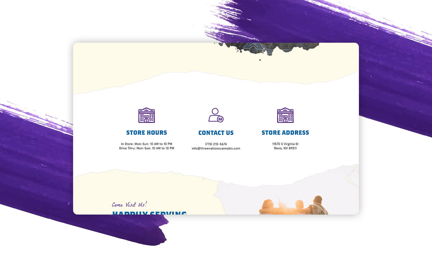 Three Nations Cannabis Dispensary Website Design - Store Information Section