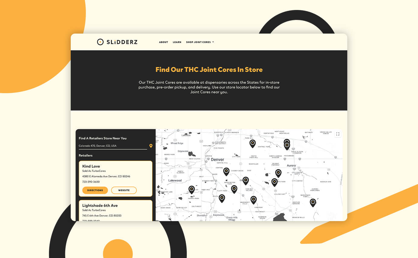 Slidderz Cannabis Website Design - Find Store Page