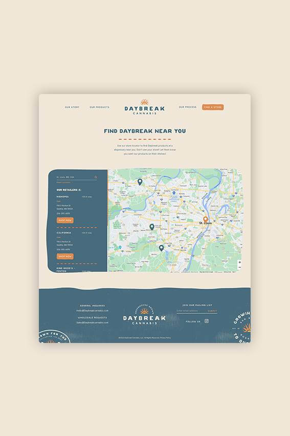 Daybreak Cannabis Website Design - Find Location Page