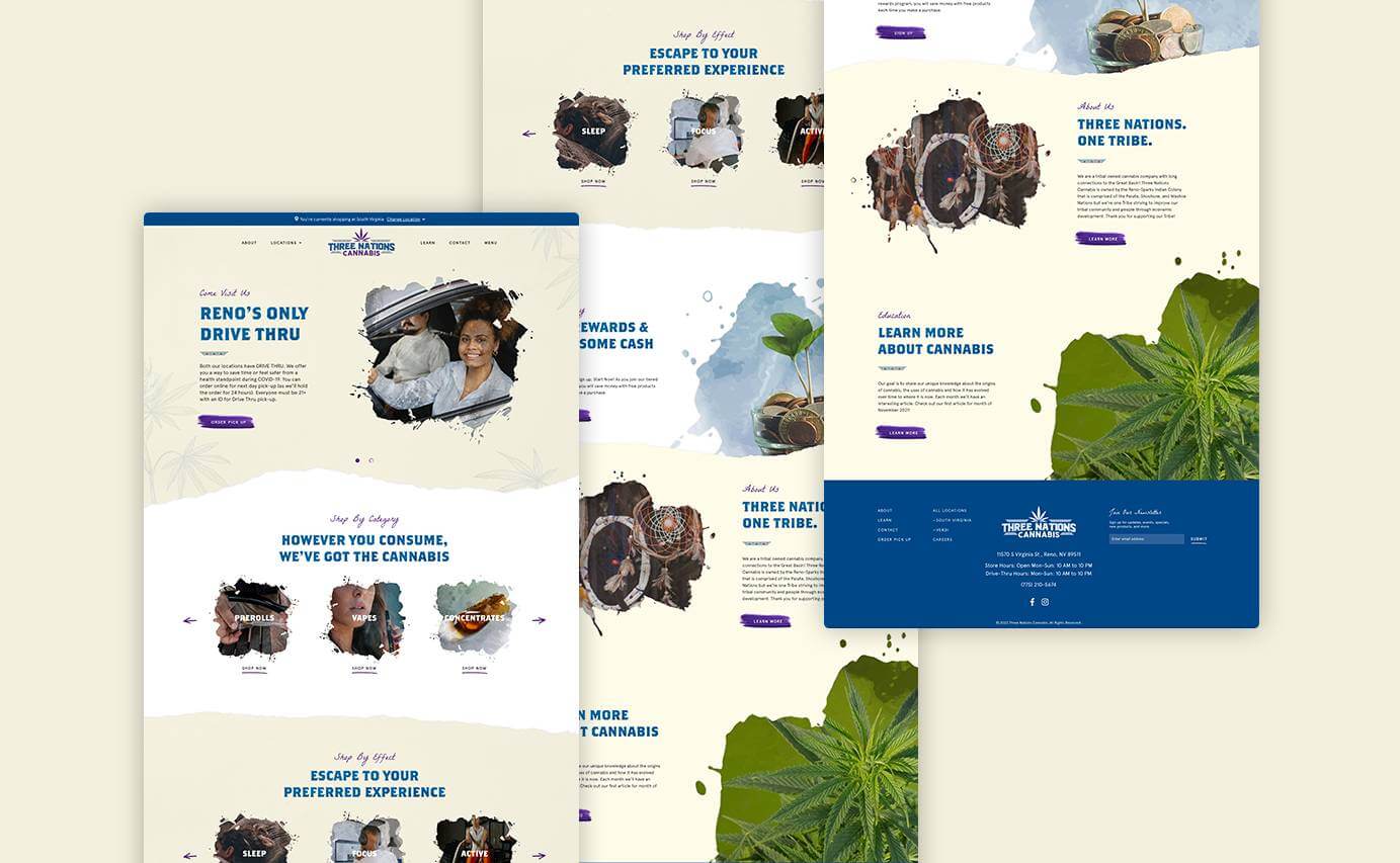 Three Nations Cannabis Website Design - Full Home Page